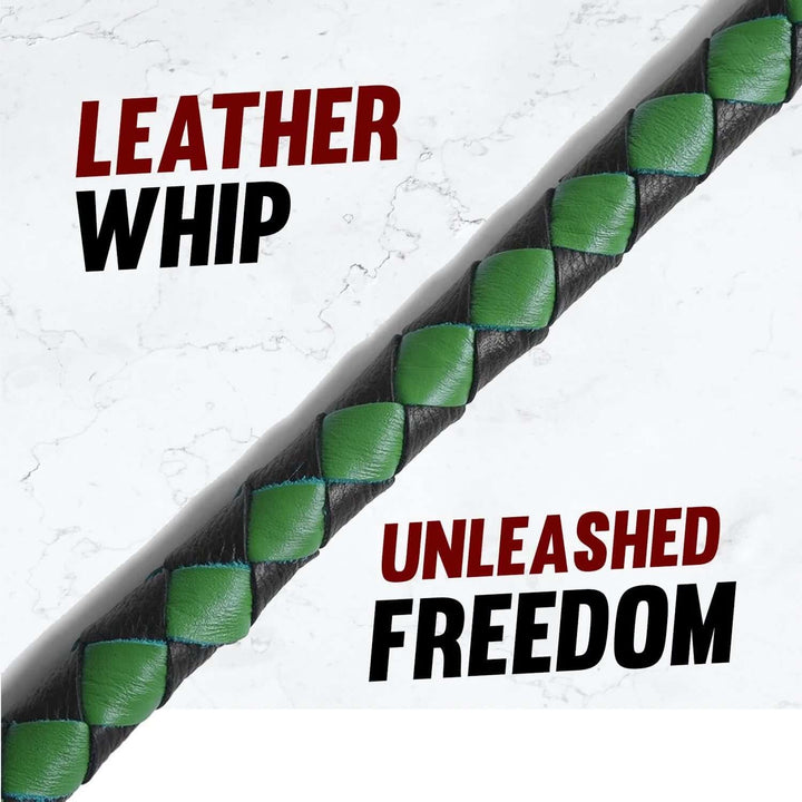 Black &amp; Olive Get Back Whip 42" Biker Motorcycle Leather Whip Lesa Collection