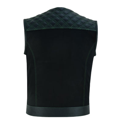 Men's SOA Vest double Green Thread Club Vest, Concealed Gun Pockets Collar Less