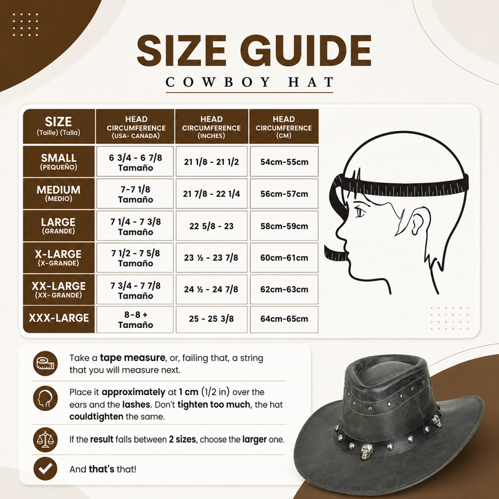Danakil Leather Cowboy Hat for Men &amp; Women – Top Grain Leather Western Hat with Skull &amp; Stud Design, Shapeable Brim