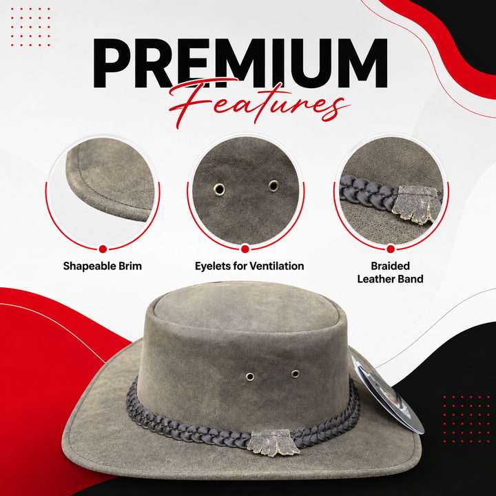 Gardiner Distressed Leather Cowboy Hat for Men &amp; Women – 100% Genuine Leather Outback Hat, Shapeable Brim, Sun Protection