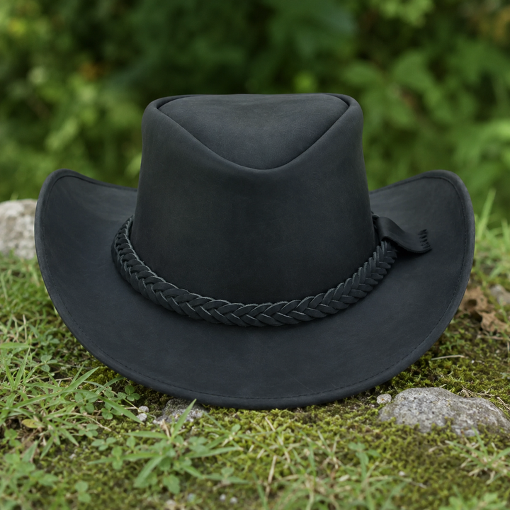 Australian Outback Distressed Leather Cowboy Hat for Men &amp; Women – Genuine Cowhide Western Outback Hat
