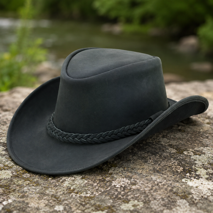 Australian Outback Distressed Leather Cowboy Hat for Men &amp; Women – Genuine Cowhide Western Outback Hat
