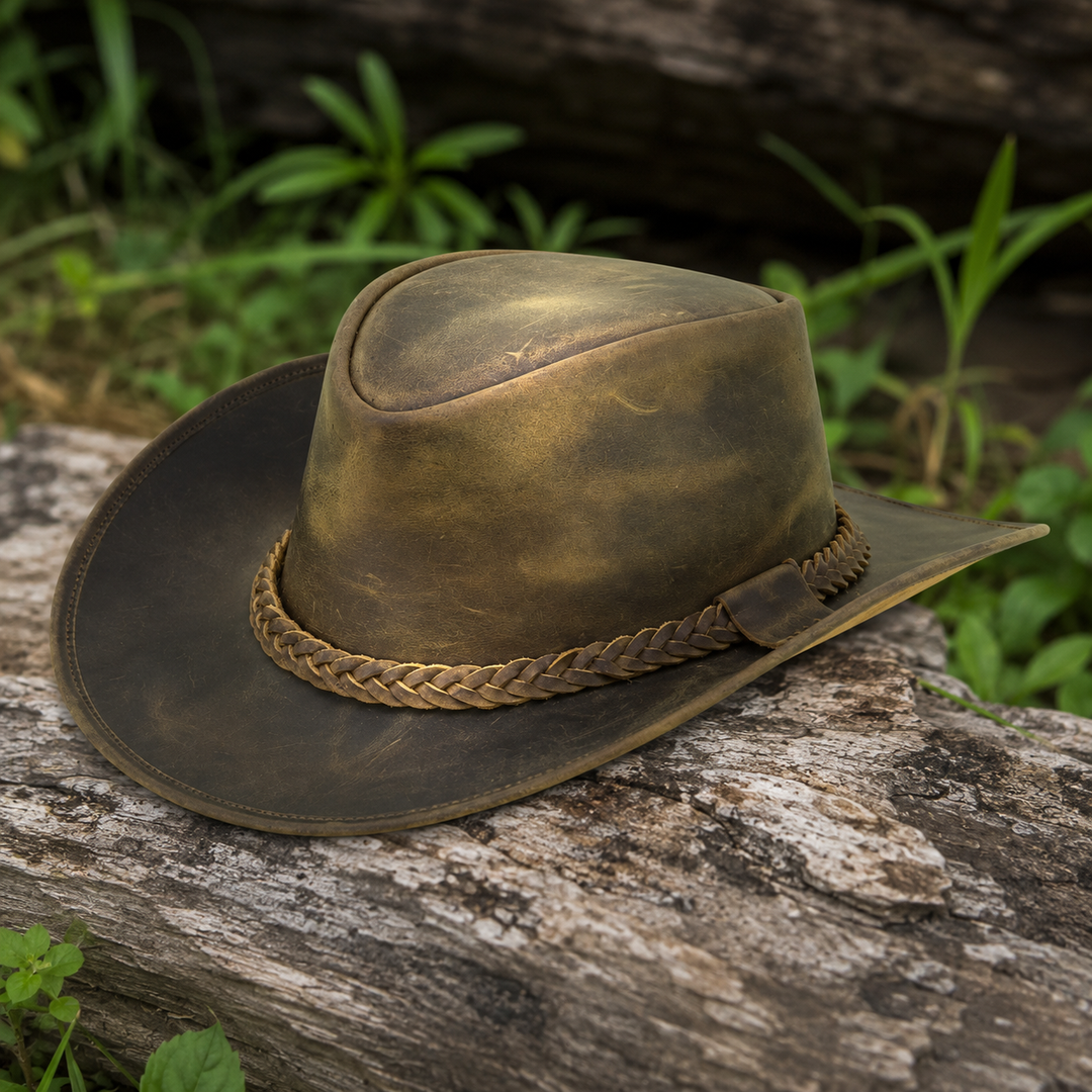Australian Outback Distressed Leather Cowboy Hat for Men &amp; Women – Genuine Cowhide Western Outback Hat