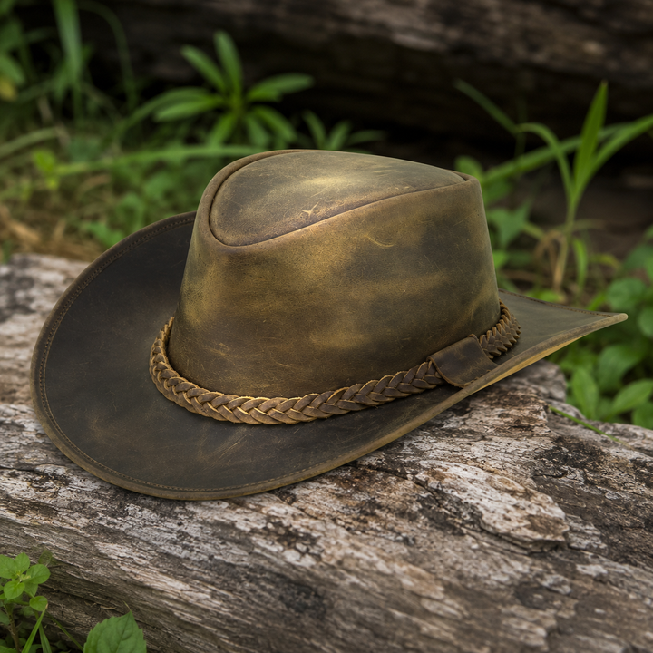 Australian Outback Distressed Leather Cowboy Hat for Men &amp; Women – Genuine Cowhide Western Outback Hat