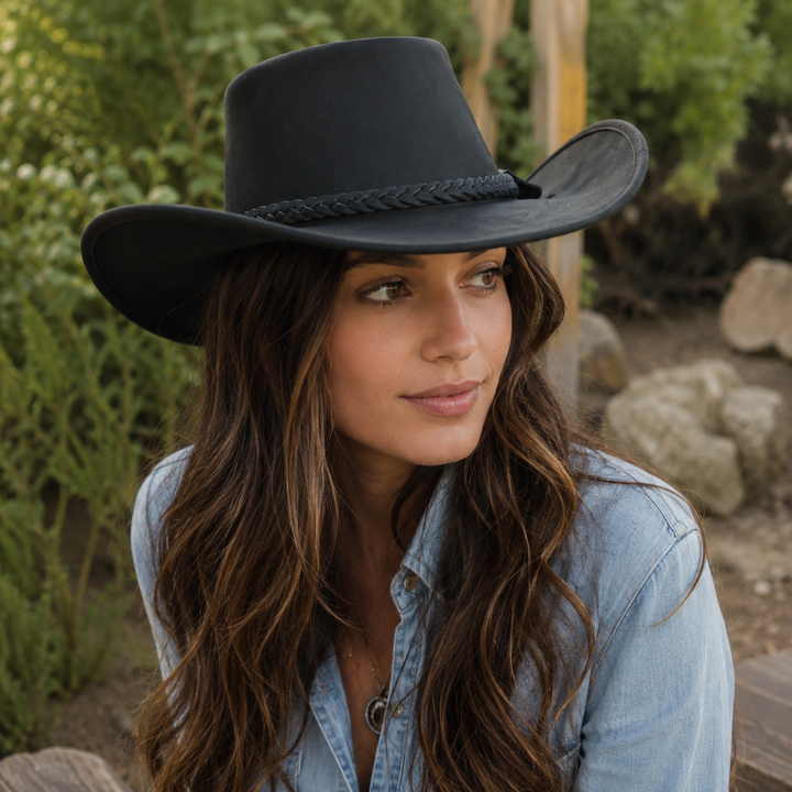 Australian Outback Distressed Leather Cowboy Hat for Men &amp; Women – Genuine Cowhide Western Outback Hat