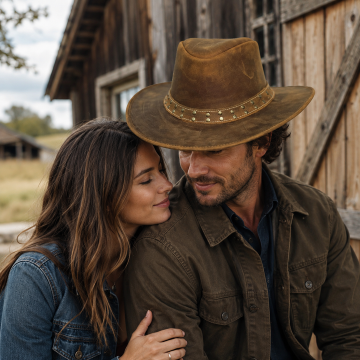 Lone Rock Top Grain Leather Cowboy Hat for Men &amp; Women – Shapeable Brim, Handcrafted Outback Hat with Chinstrap