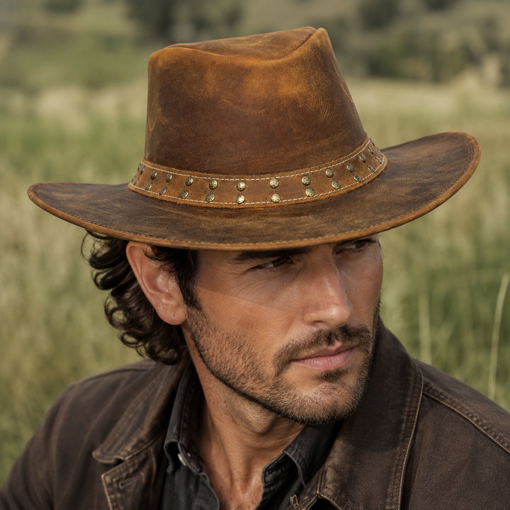 Lone Rock Top Grain Leather Cowboy Hat for Men &amp; Women – Shapeable Brim, Handcrafted Outback Hat with Chinstrap