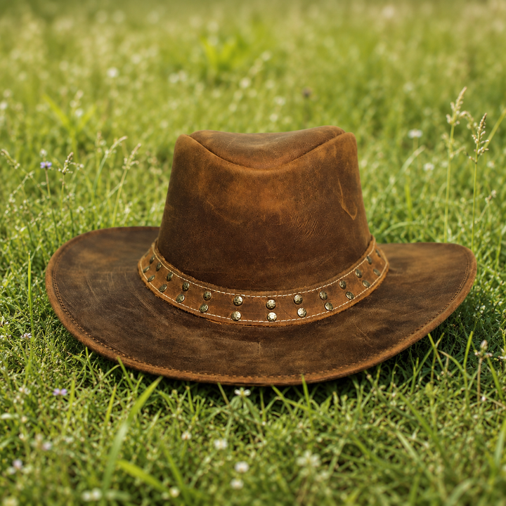 Lone Rock Top Grain Leather Cowboy Hat for Men &amp; Women – Shapeable Brim, Handcrafted Outback Hat with Chinstrap