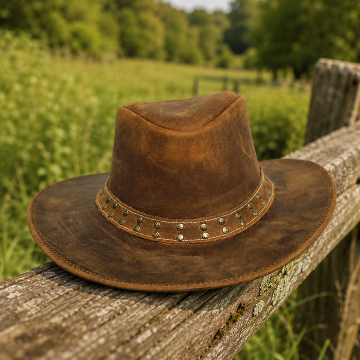 Lone Rock Top Grain Leather Cowboy Hat for Men &amp; Women – Shapeable Brim, Handcrafted Outback Hat with Chinstrap