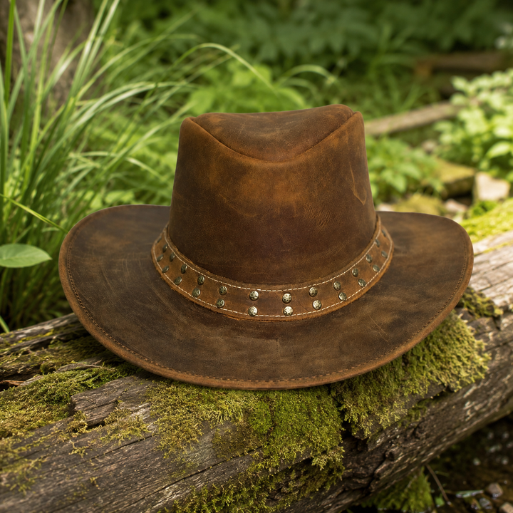 Lone Rock Top Grain Leather Cowboy Hat for Men &amp; Women – Shapeable Brim, Handcrafted Outback Hat with Chinstrap