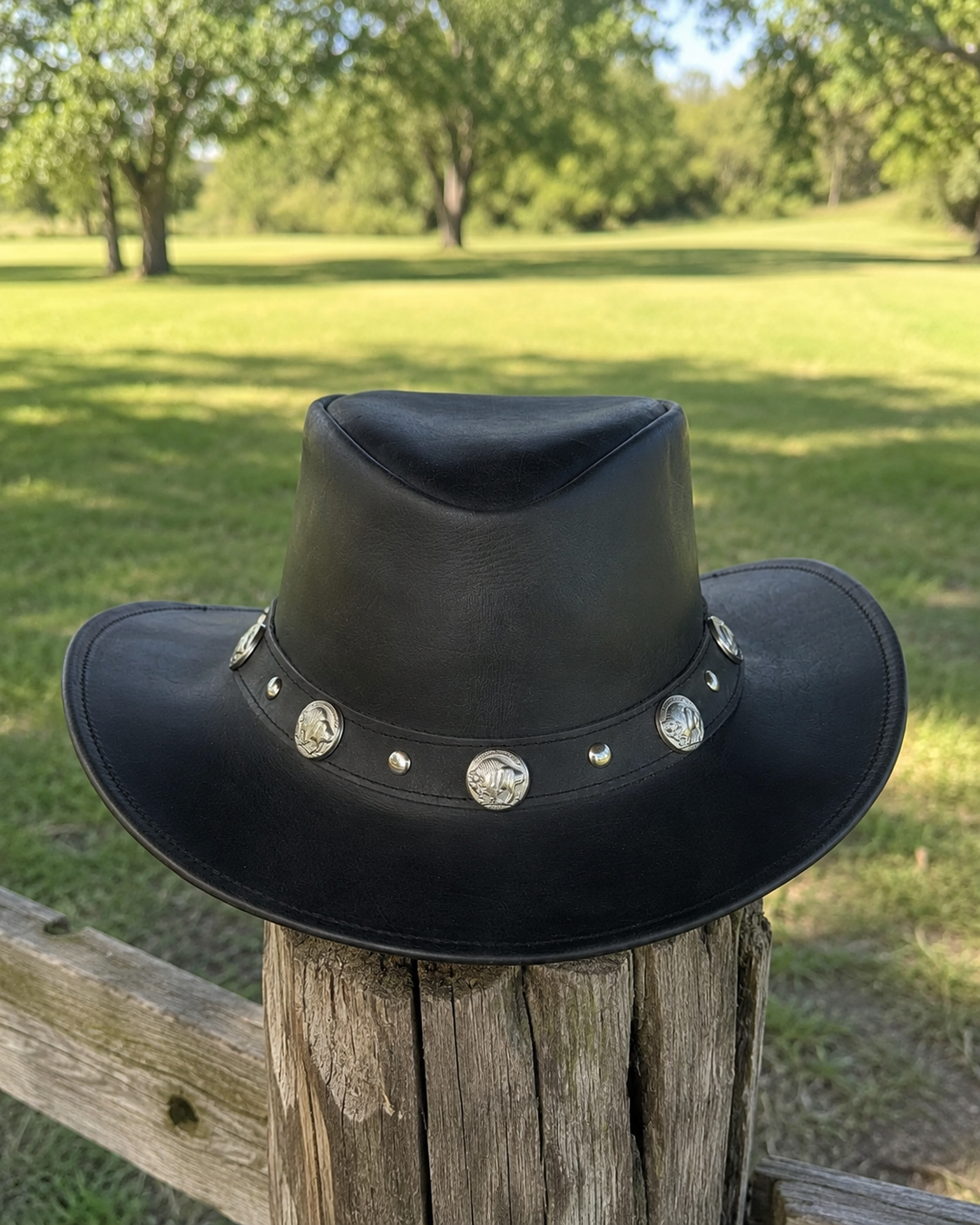 Buffalo Coin Top Grain Leather Cowboy Hat for Men &amp; Women – Handcrafted Western Outback Hat with Shapeable Wide Brim