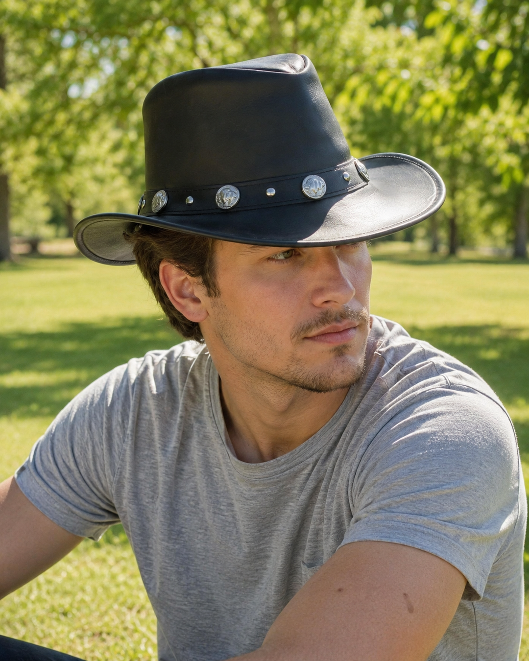 Buffalo Coin Top Grain Leather Cowboy Hat for Men &amp; Women – Handcrafted Western Outback Hat with Shapeable Wide Brim