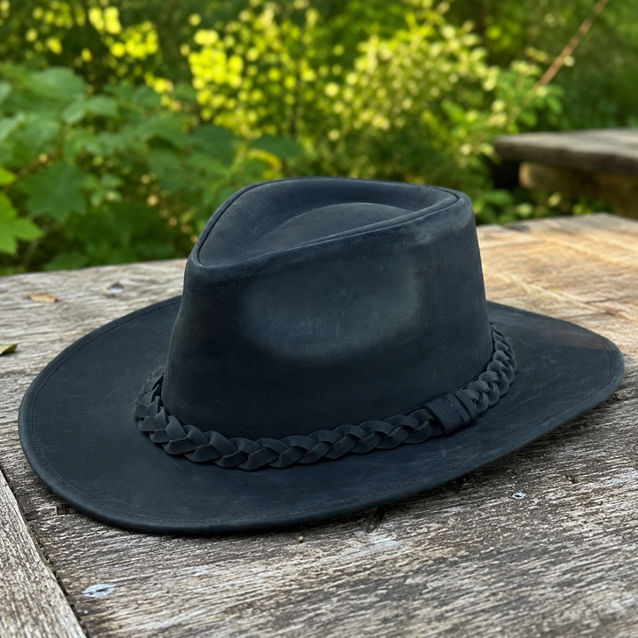 Thunder Leather Cowboy Hat for Men &amp; Women – Handcrafted Western Outback Hat, Genuine Leather, Shapeable Brim