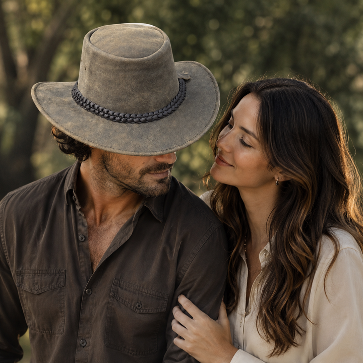 Gardiner Distressed Leather Cowboy Hat for Men &amp; Women – 100% Genuine Leather Outback Hat, Shapeable Brim, Sun Protection