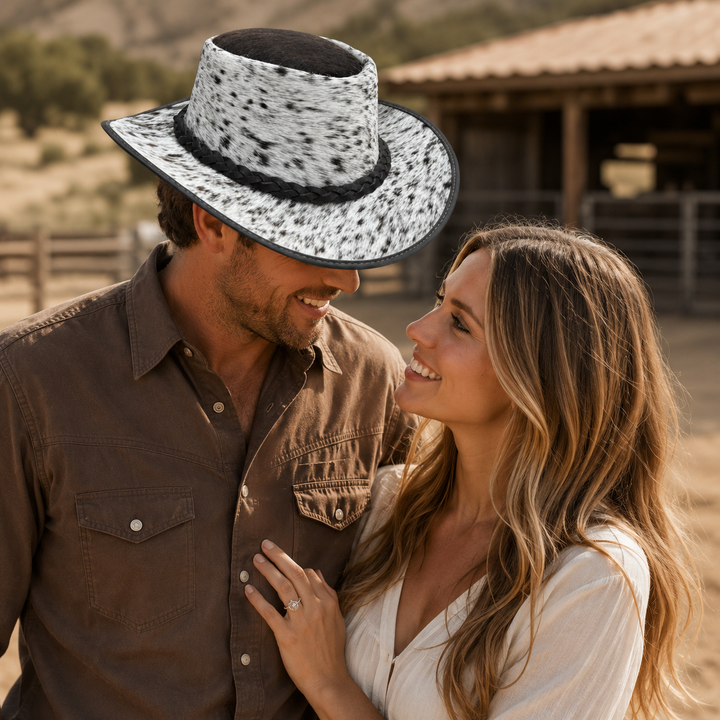 Cabello  Leather outback  Western Hat  Genuine Cowhide hair hat Original fur