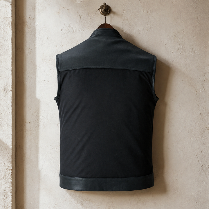 Men’s Cordura Motorcycle Vest – Textile Biker Vest with Cowhide Leather Trim, Concealed Carry Pockets &amp; Dual Closure