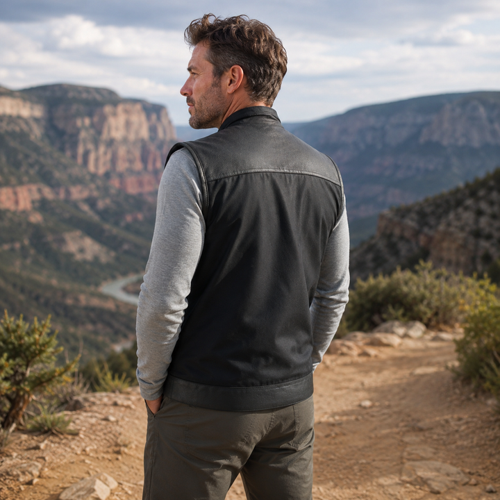 Men’s Cordura Motorcycle Vest – Textile Biker Vest with Cowhide Leather Trim, Concealed Carry Pockets &amp; Dual Closure