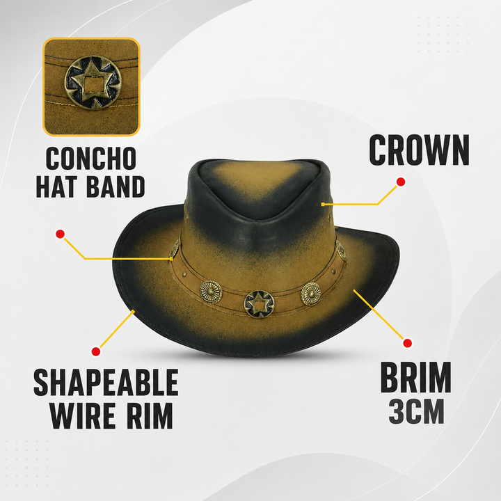 Old Faithful Leather Cowboy Hat for Men &amp; Women – Western Outback Hat with Smoke Edges &amp; Shapeable Brim