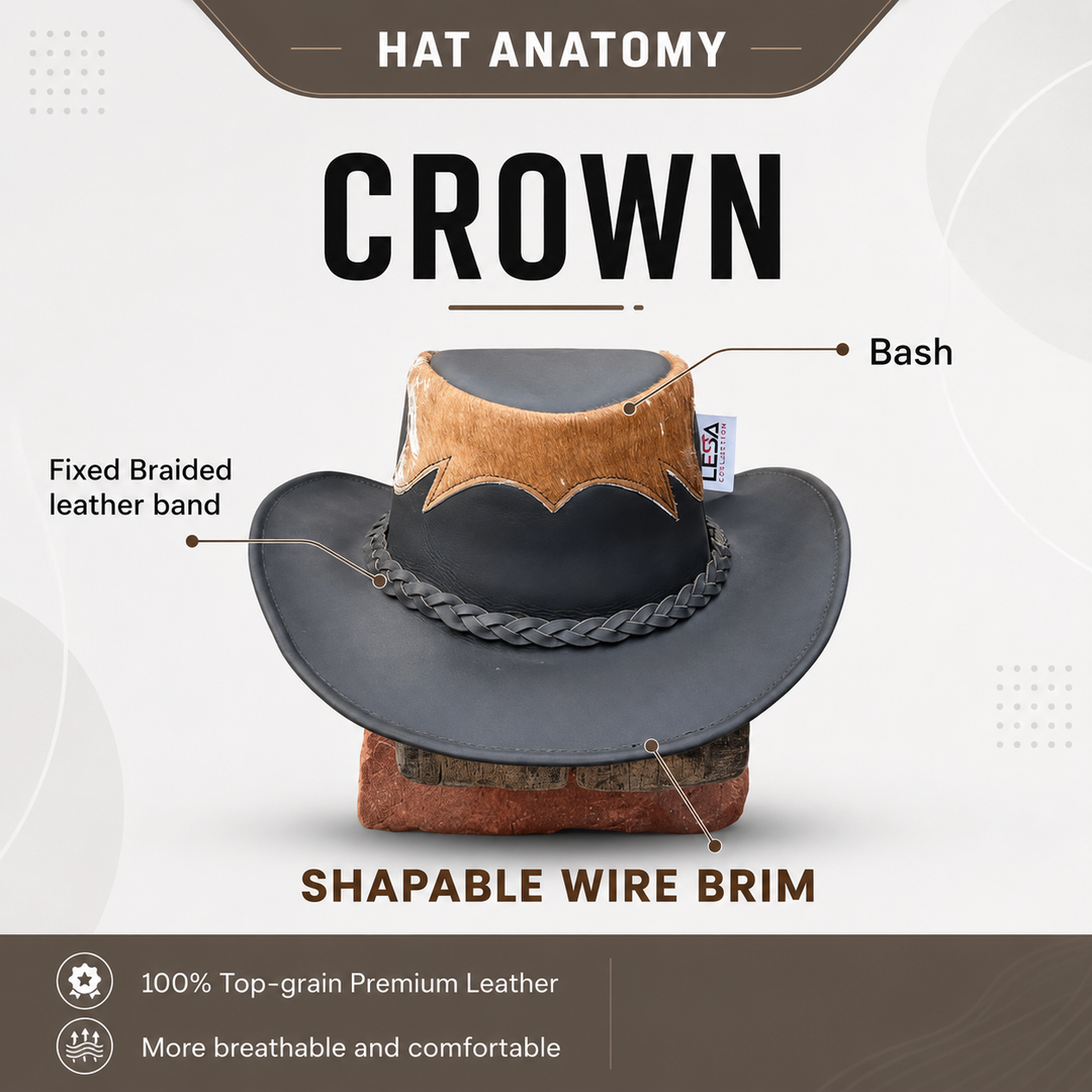 Marree Tri Leather Cowboy Hat With Genuine Cow Hair