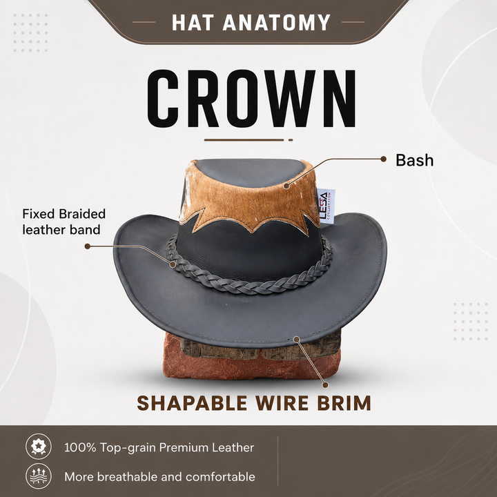 Marree Tri Leather Cowboy Hat With Genuine Cow Hair