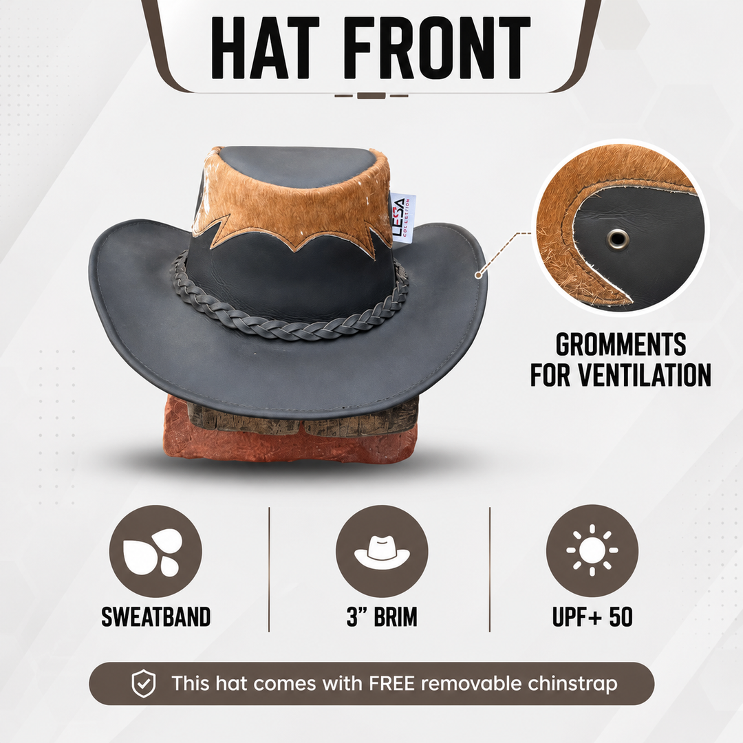 Marree Tri Leather Cowboy Hat With Genuine Cow Hair
