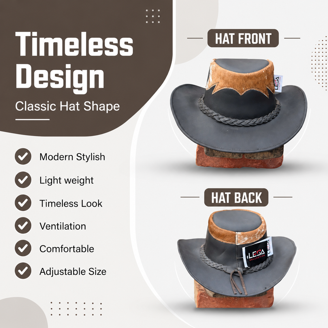 Marree Tri Leather Cowboy Hat With Genuine Cow Hair