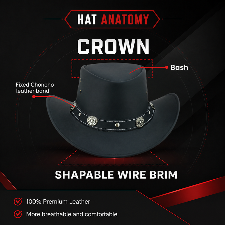 Capri Leather Cowboy Hat for Men &amp; Women – Genuine Leather Western Outback Hat with Shapeable Brim &amp; Chinstrap