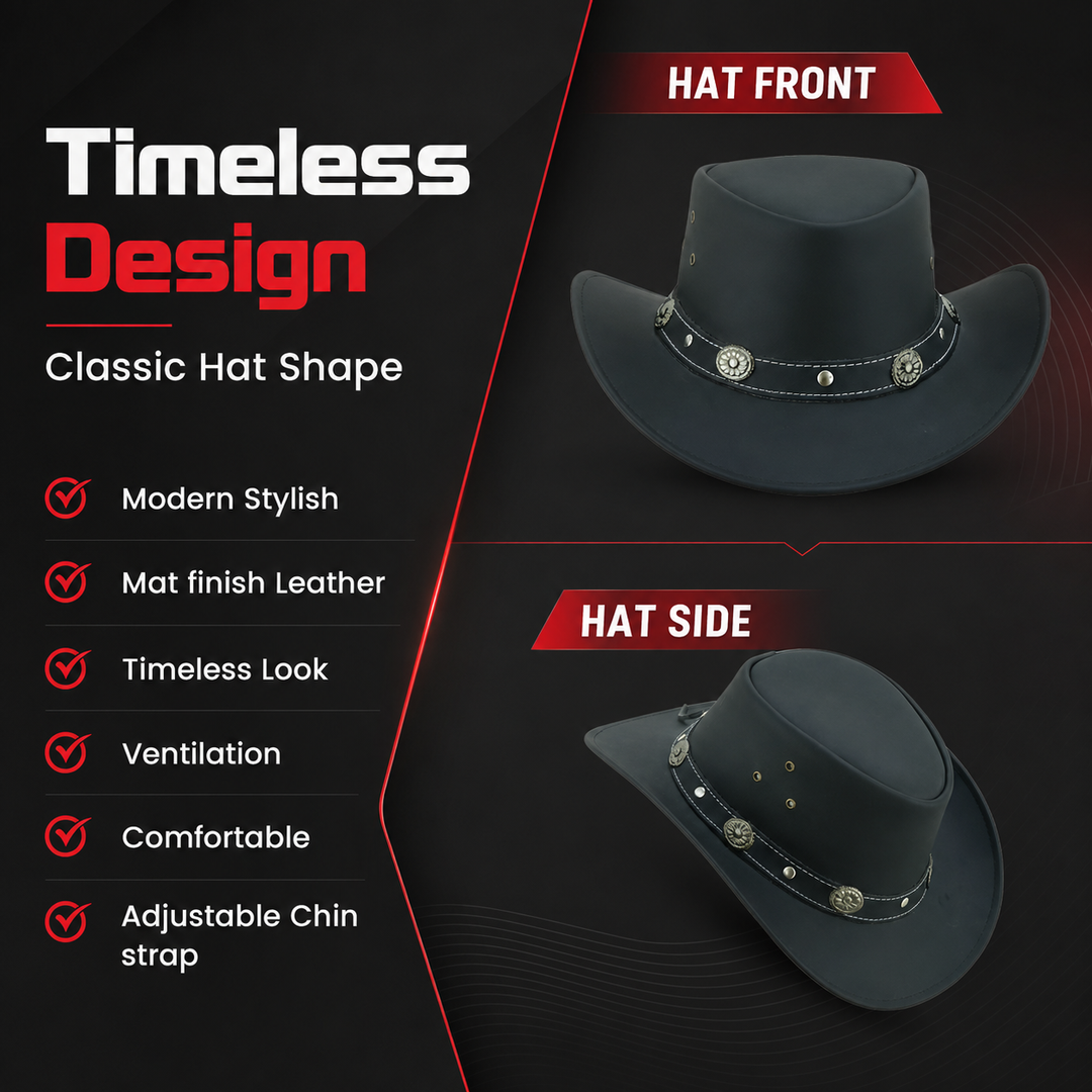 Capri Leather Cowboy Hat for Men &amp; Women – Genuine Leather Western Outback Hat with Shapeable Brim &amp; Chinstrap