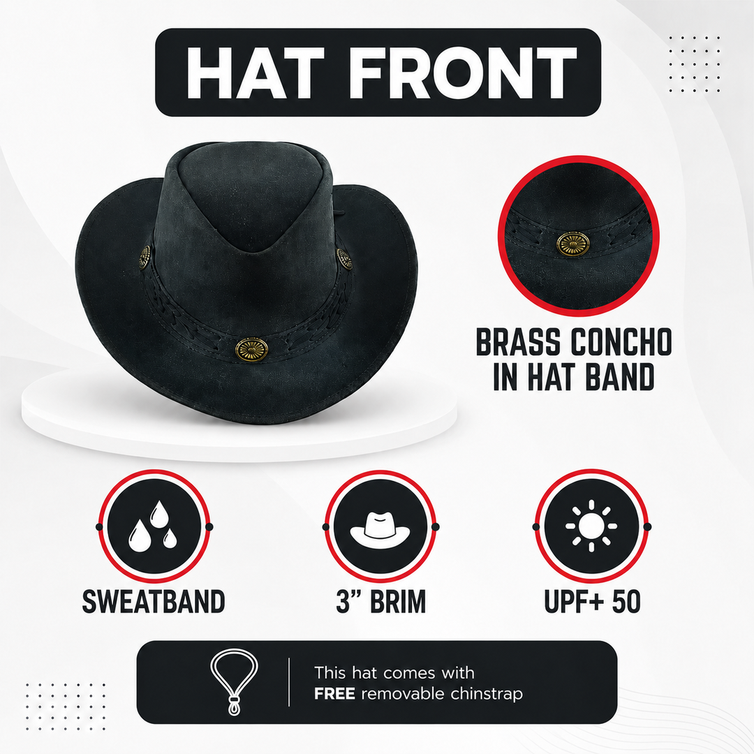 Sahara Cowboy Hat for Men &amp; Women – Genuine Distressed Leather Western Hat with Shapeable Brim, Chin Strap &amp; Braided Band