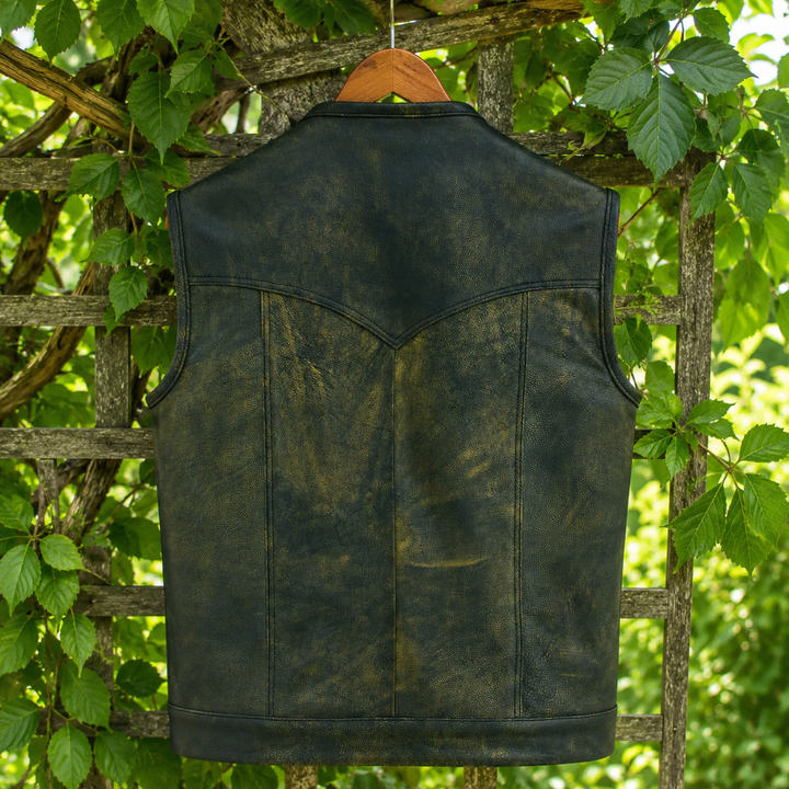 Collarless Men’s Cordura Motorcycle Vest – Textile Biker Vest with Cowhide Leather Trim, Concealed Carry Pockets &amp; Dual Closure
