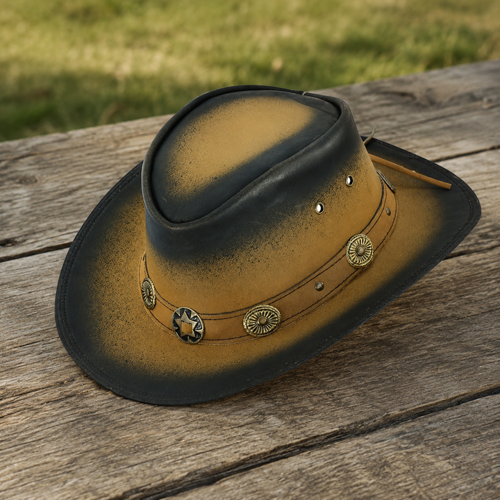 Old Faithful Leather Cowboy Hat for Men &amp; Women – Western Outback Hat with Smoke Edges &amp; Shapeable Brim