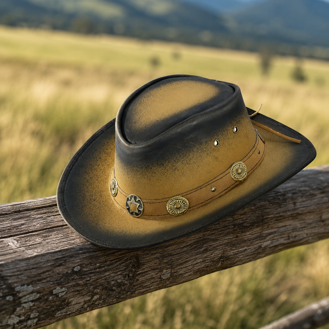 Old Faithful Leather Cowboy Hat for Men &amp; Women – Western Outback Hat with Smoke Edges &amp; Shapeable Brim