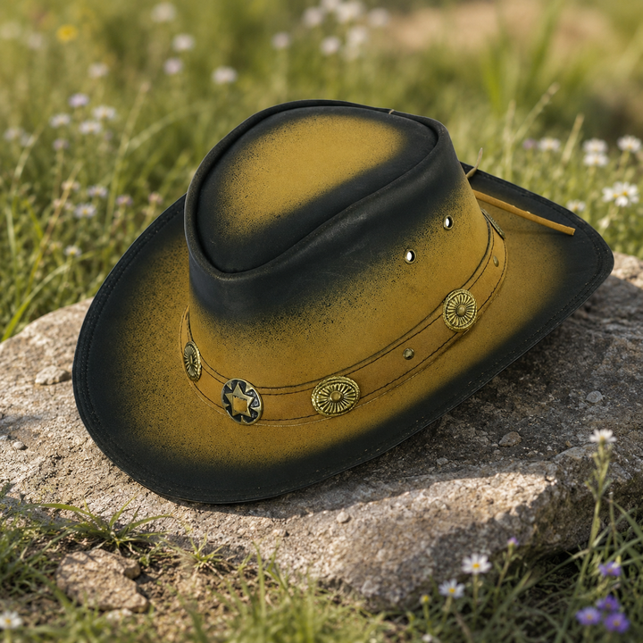 Old Faithful Leather Cowboy Hat for Men &amp; Women – Western Outback Hat with Smoke Edges &amp; Shapeable Brim