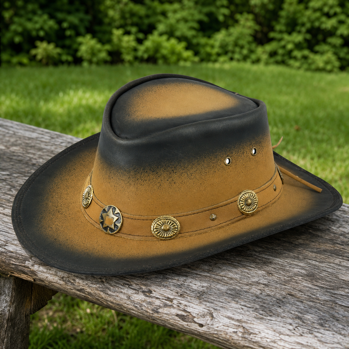 Old Faithful Leather Cowboy Hat for Men &amp; Women – Western Outback Hat with Smoke Edges &amp; Shapeable Brim