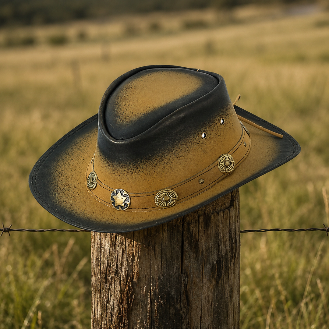 Old Faithful Leather Cowboy Hat for Men &amp; Women – Western Outback Hat with Smoke Edges &amp; Shapeable Brim