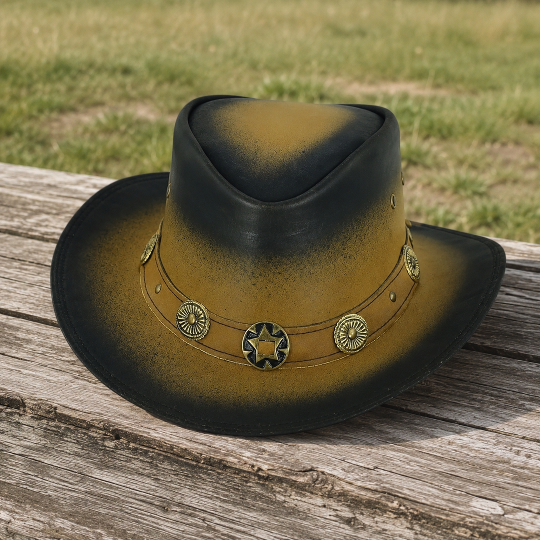 Old Faithful Leather Cowboy Hat for Men &amp; Women – Western Outback Hat with Smoke Edges &amp; Shapeable Brim