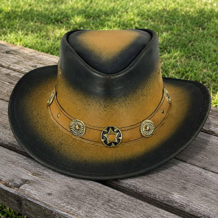 Old Faithful Leather Cowboy Hat for Men &amp; Women – Western Outback Hat with Smoke Edges &amp; Shapeable Brim