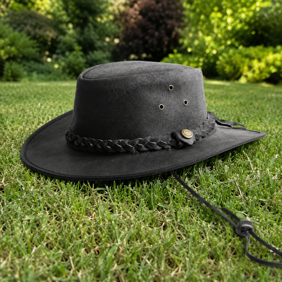 Safari Crazy Leather Cowboy Hat for Men &amp; Women - Western Outback Hat, Genuine Leather, Shapeable Brim