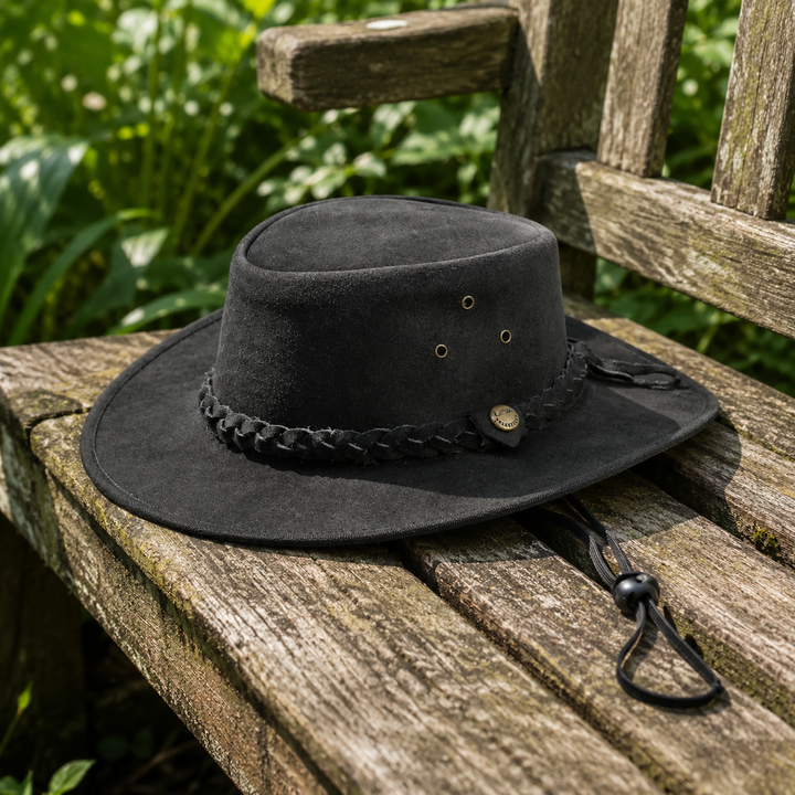 Safari Crazy Leather Cowboy Hat for Men &amp; Women - Western Outback Hat, Genuine Leather, Shapeable Brim