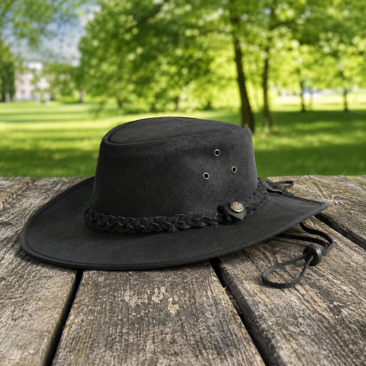 Safari Crazy Leather Cowboy Hat for Men &amp; Women - Western Outback Hat, Genuine Leather, Shapeable Brim