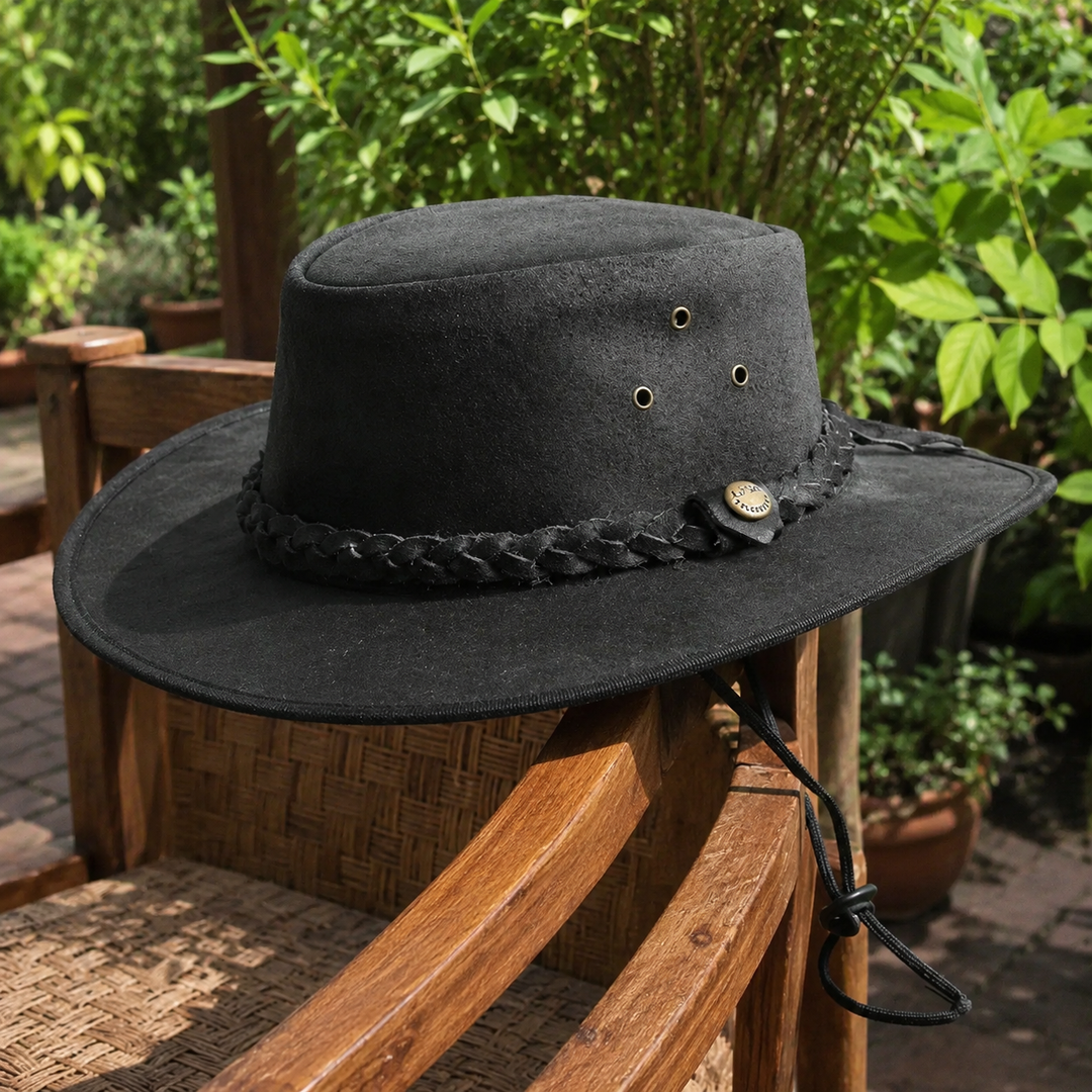 Safari Crazy Leather Cowboy Hat for Men &amp; Women - Western Outback Hat, Genuine Leather, Shapeable Brim