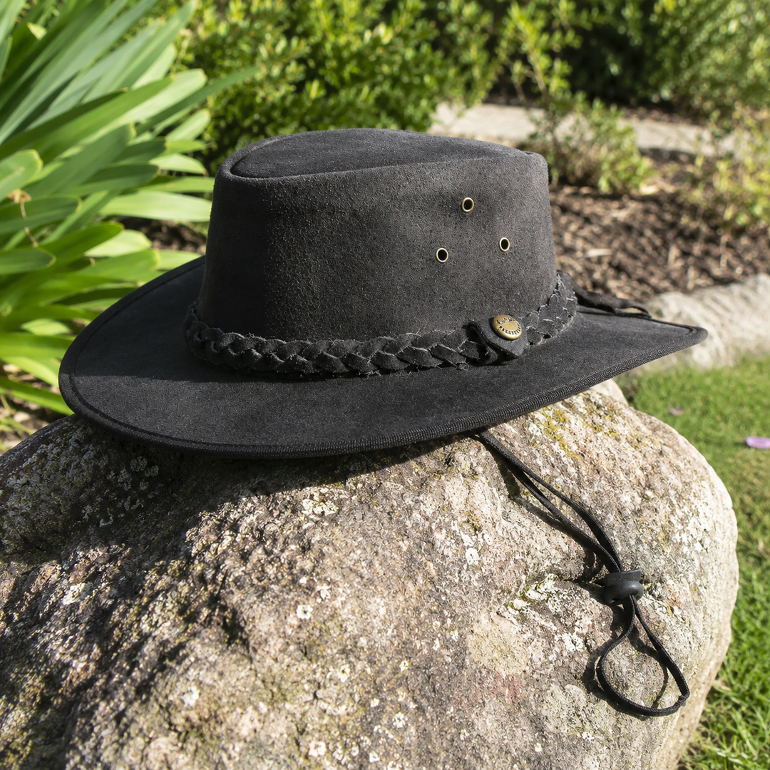 Safari Crazy Leather Cowboy Hat for Men &amp; Women - Western Outback Hat, Genuine Leather, Shapeable Brim