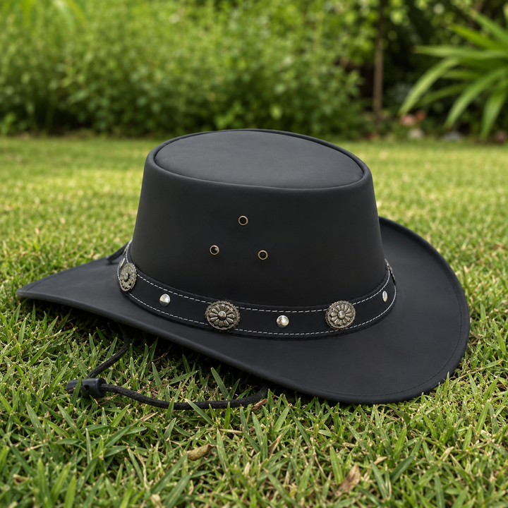 Capri Leather Cowboy Hat for Men &amp; Women – Genuine Leather Western Outback Hat with Shapeable Brim &amp; Chinstrap