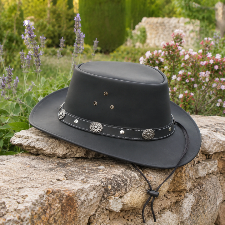 Capri Leather Cowboy Hat for Men &amp; Women – Genuine Leather Western Outback Hat with Shapeable Brim &amp; Chinstrap