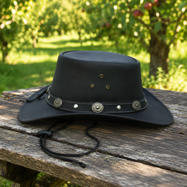 Capri Leather Cowboy Hat for Men &amp; Women – Genuine Leather Western Outback Hat with Shapeable Brim &amp; Chinstrap