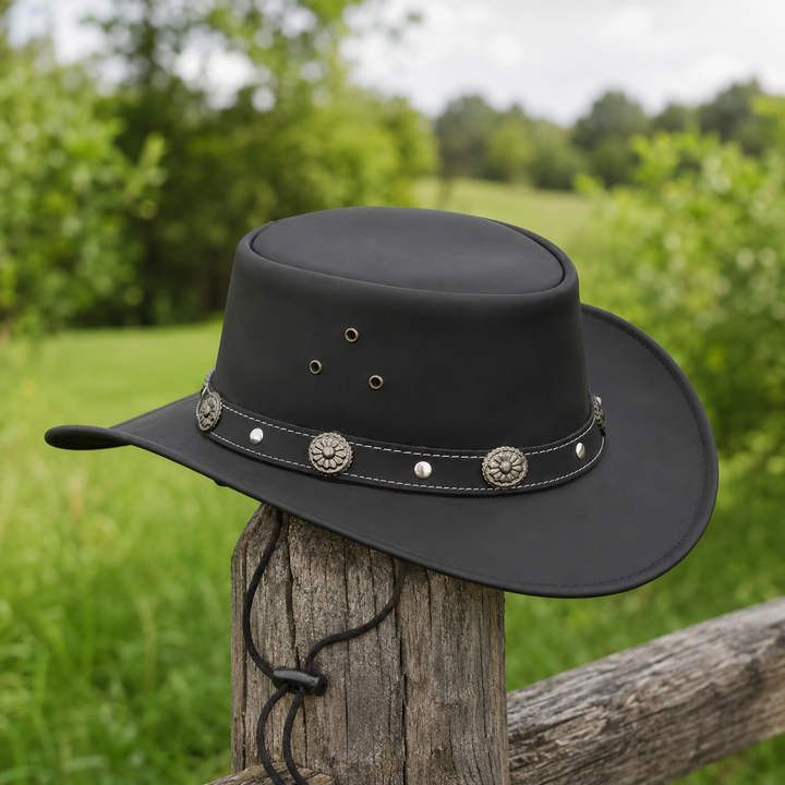 Capri Leather Cowboy Hat for Men &amp; Women – Genuine Leather Western Outback Hat with Shapeable Brim &amp; Chinstrap