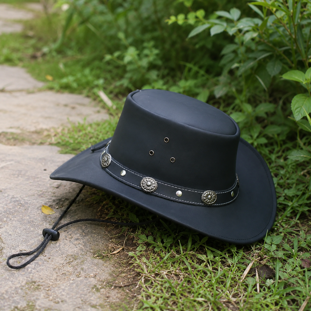 Capri Leather Cowboy Hat for Men &amp; Women – Genuine Leather Western Outback Hat with Shapeable Brim &amp; Chinstrap