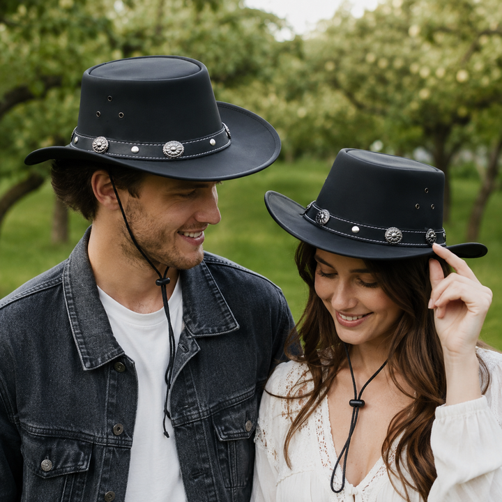 Capri Leather Cowboy Hat for Men &amp; Women – Genuine Leather Western Outback Hat with Shapeable Brim &amp; Chinstrap