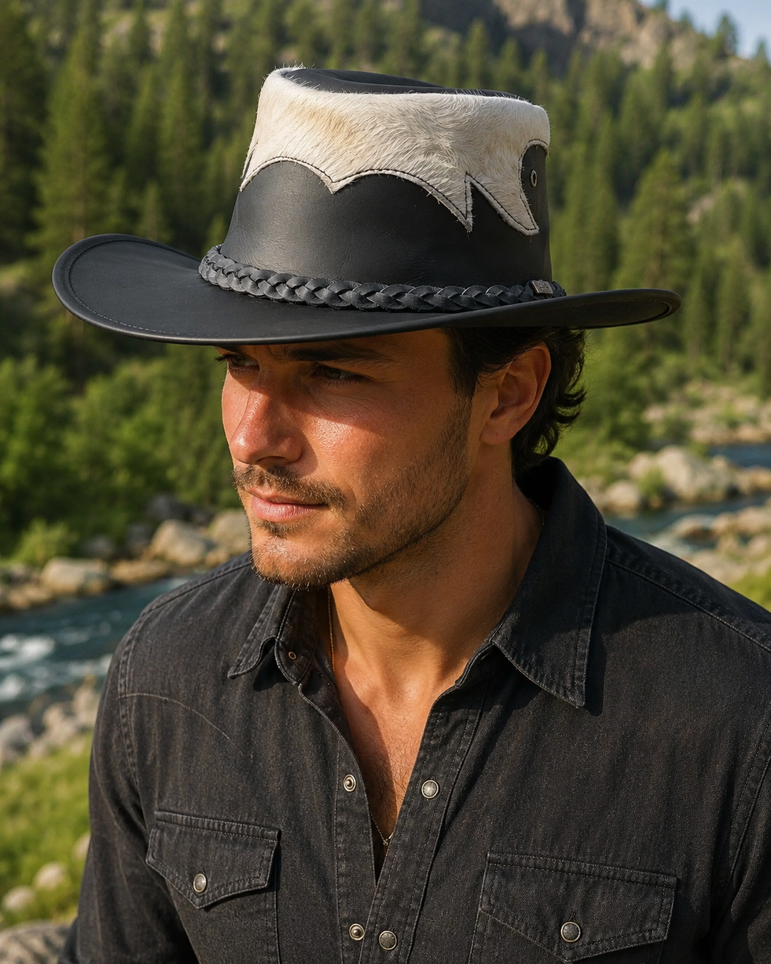 Marree Tri Leather Cowboy Hat With Genuine Cow Hair