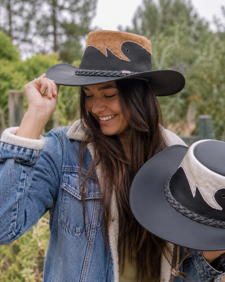 Marree Tri Leather Cowboy Hat With Genuine Cow Hair